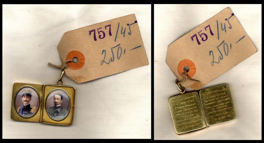 Locket holding the portraits of Dario and Tullio Lovvy, who were killed defending their homeland, Italy, during World War I.